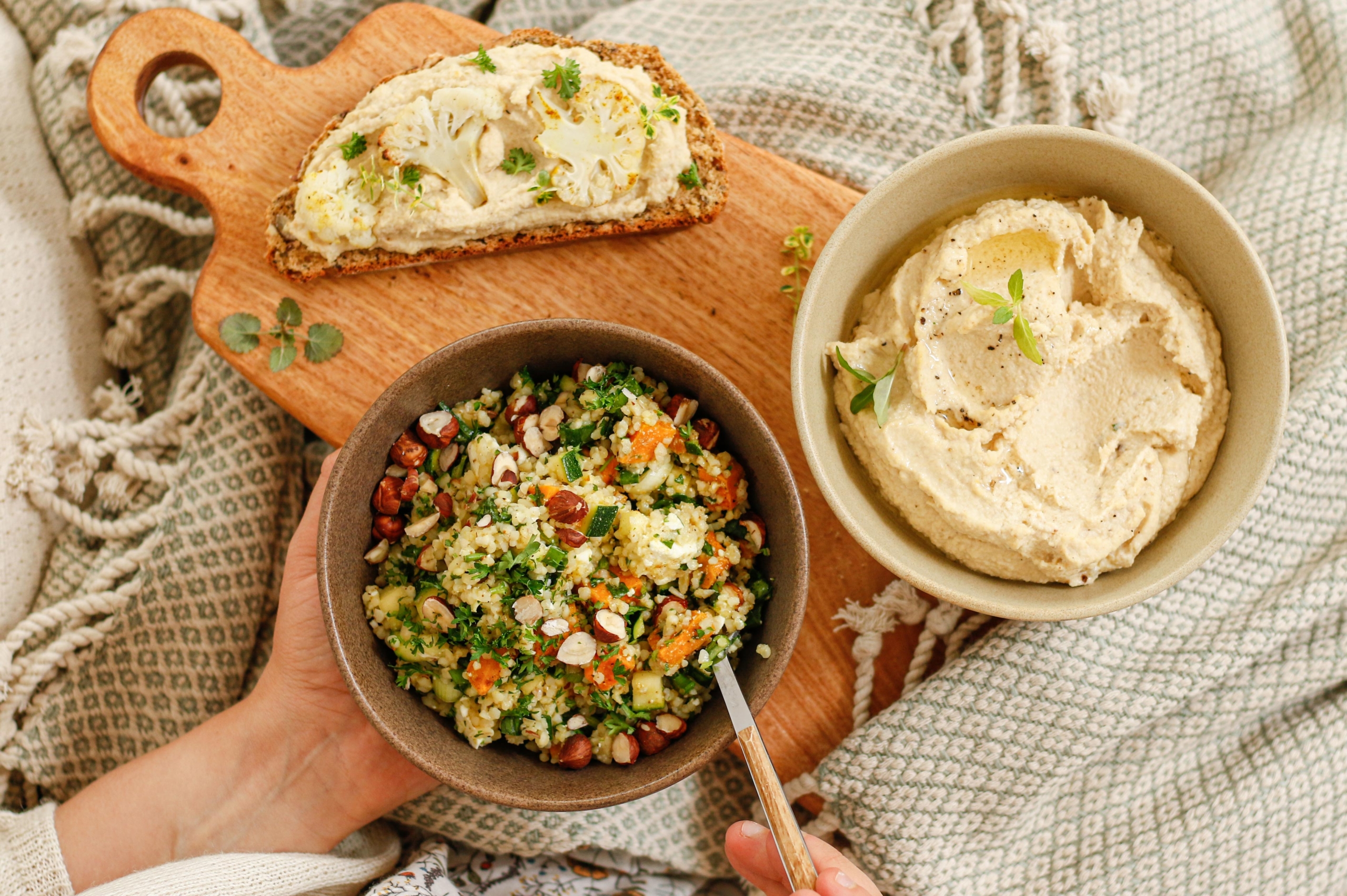 Süß[-]kartoffel Tabouleh mit Karfiol Hummus by meinleckeresleben.com
